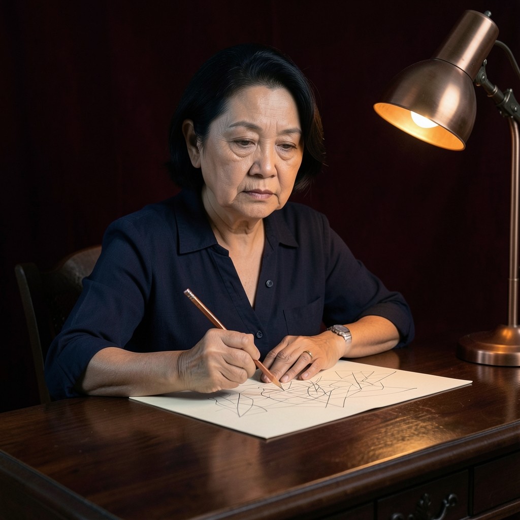 Kanya Ratanaporn at the chart desk with a copper pencil